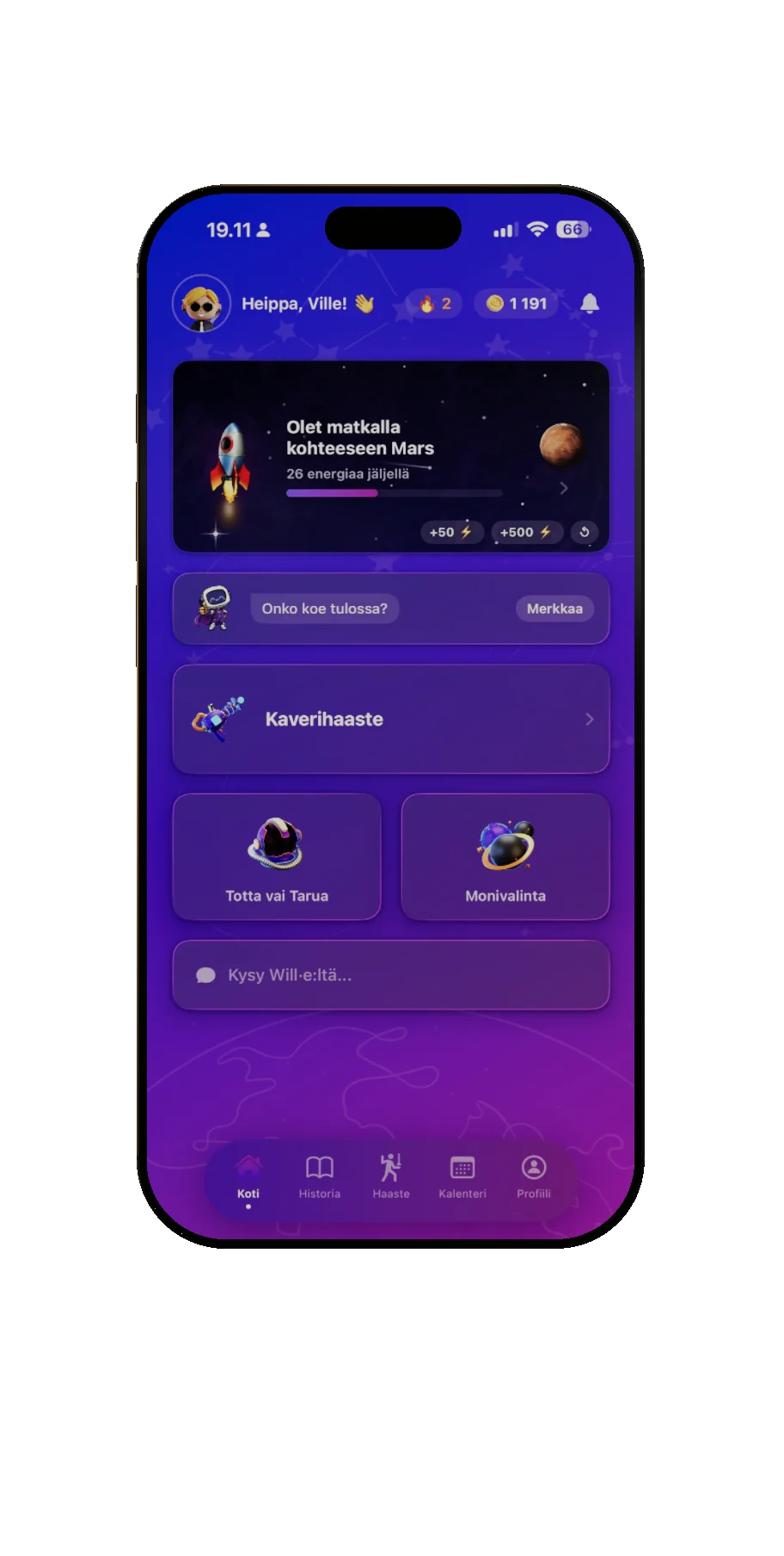 The Will·e home screen on an iPhone