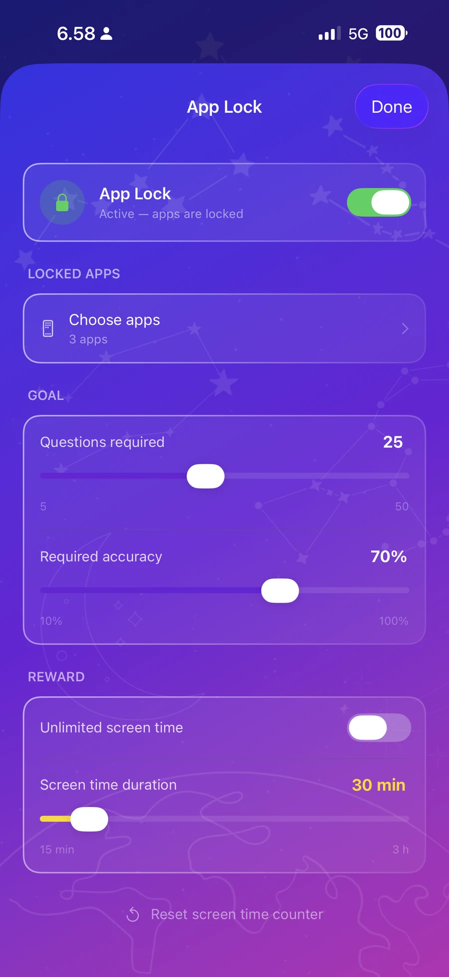 The App Lock screen