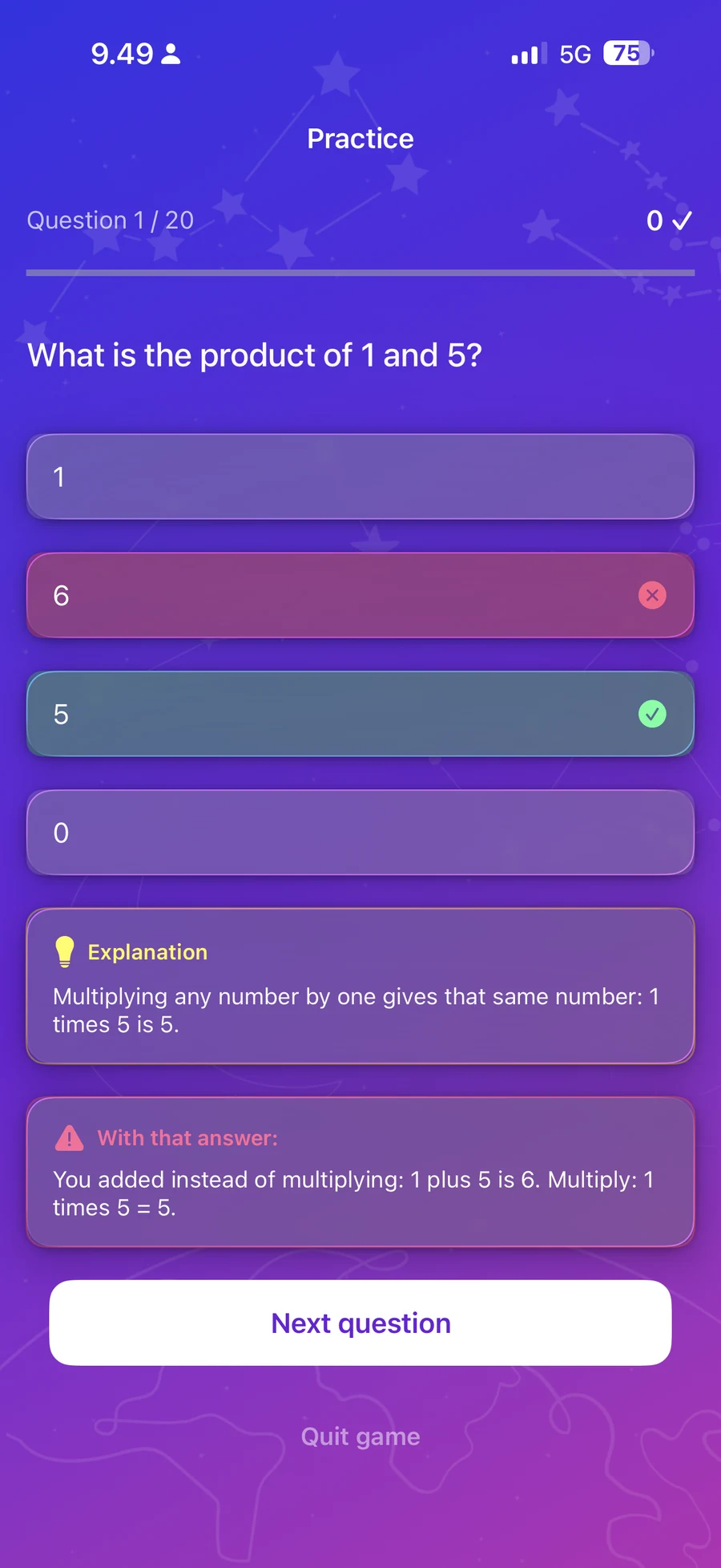 The multiple choice game with explanations