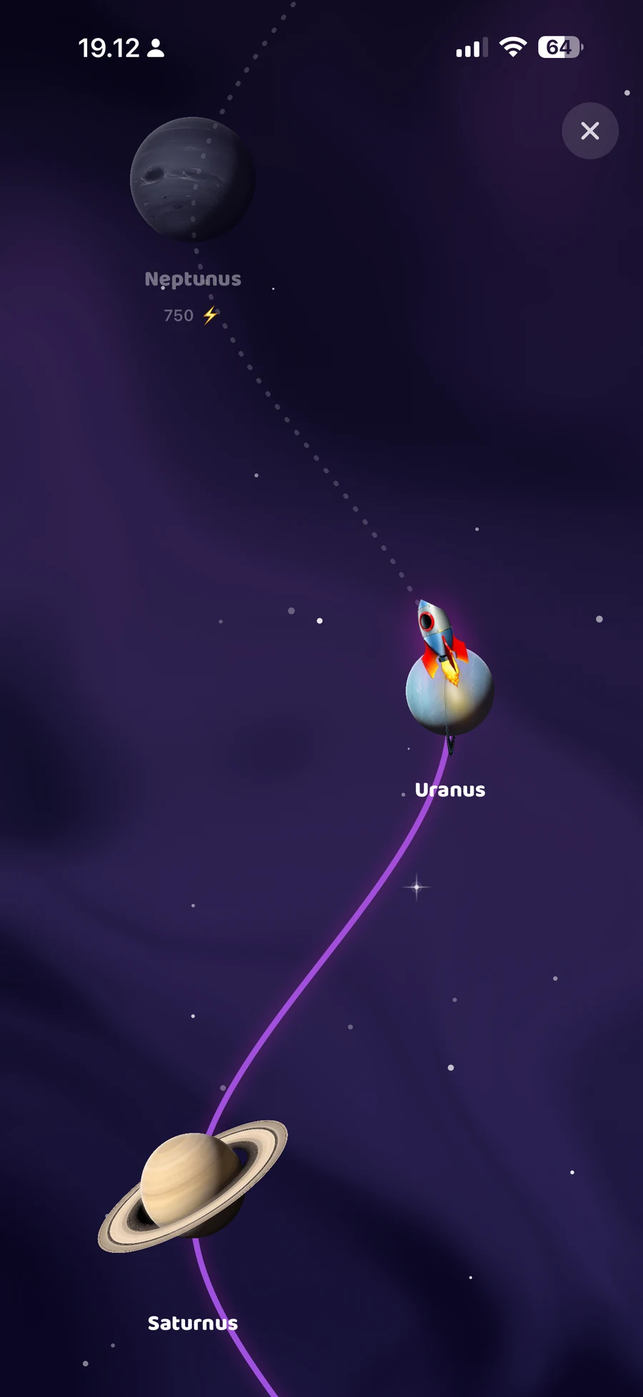 The space journey map screen