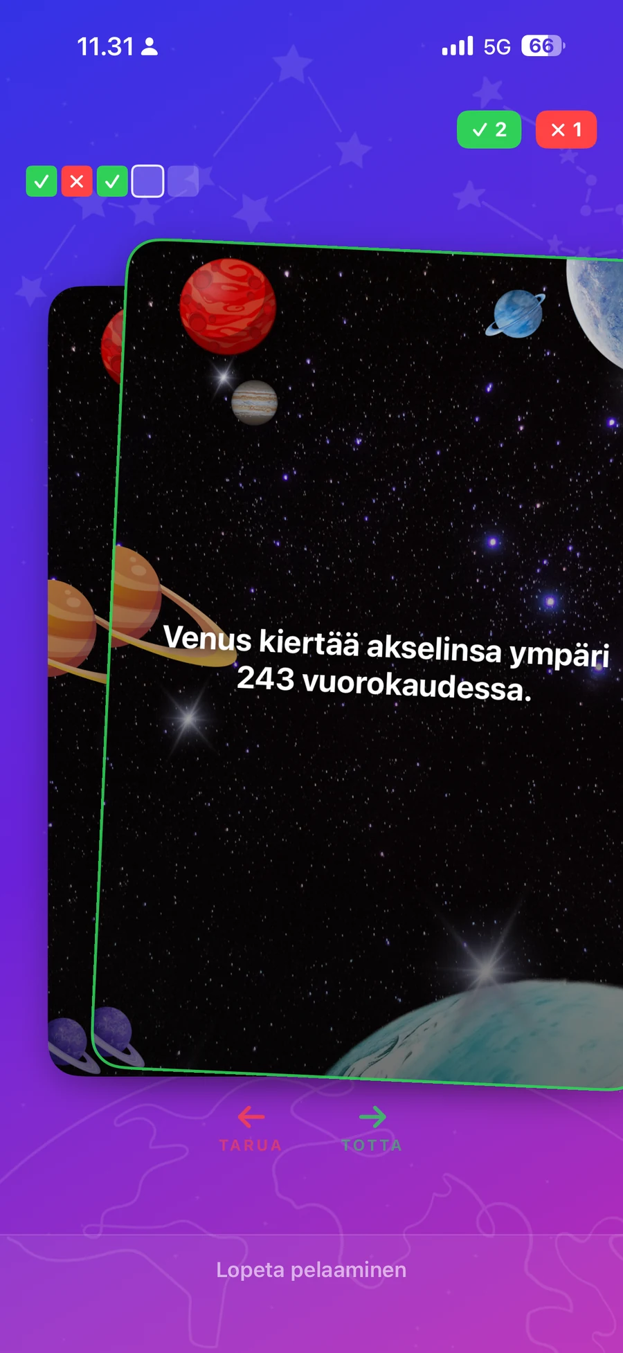 Totta vai tarua -pelinäkymä